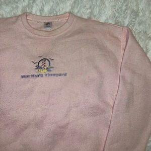 Vintage Marthas Vineyard Pink Crewneck Sweatshirt Made in USA Waffle Knit XL